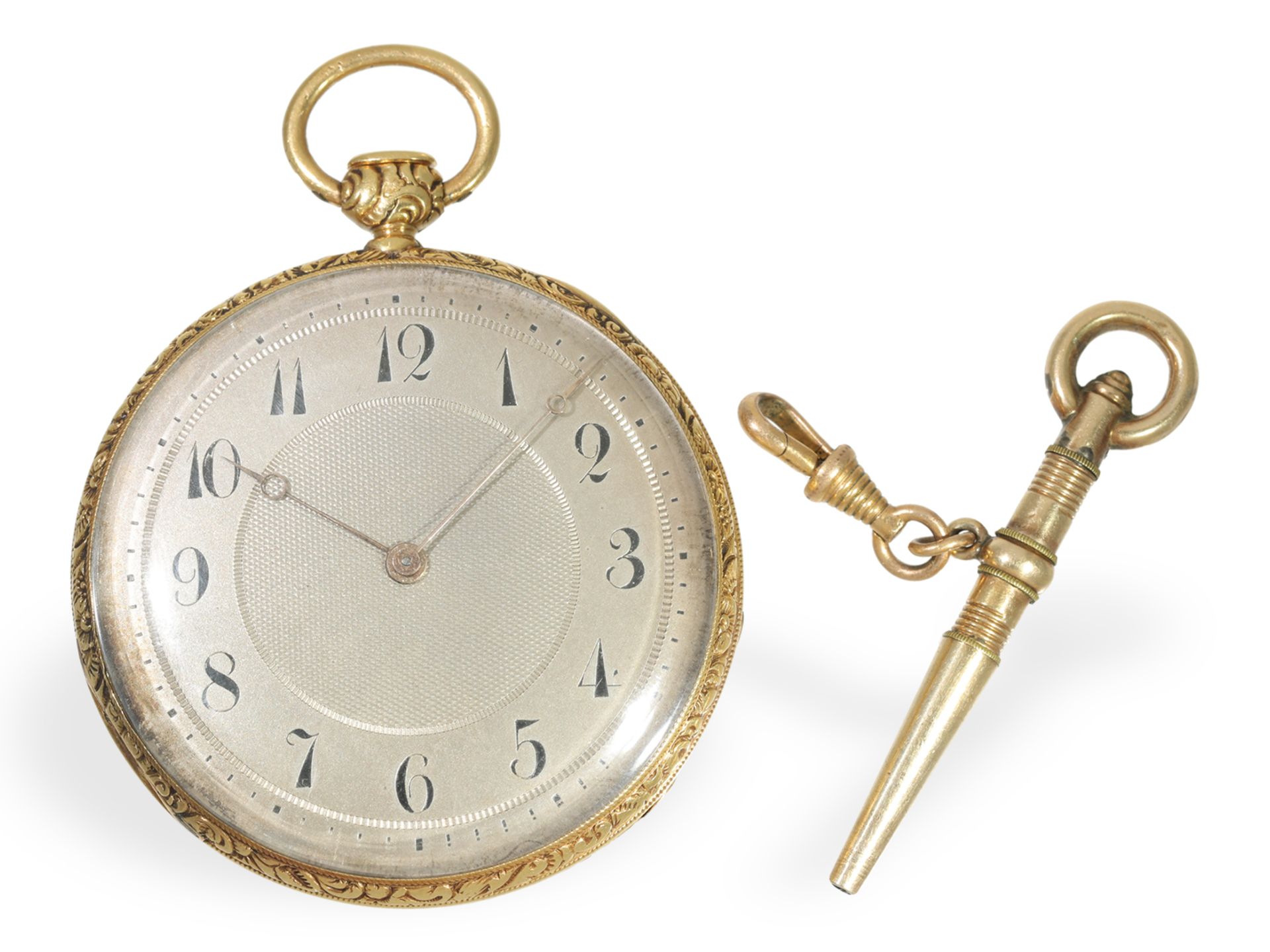 Pocket watch: magnificent lepine with repeater and gold ratchet key, ca. 1830