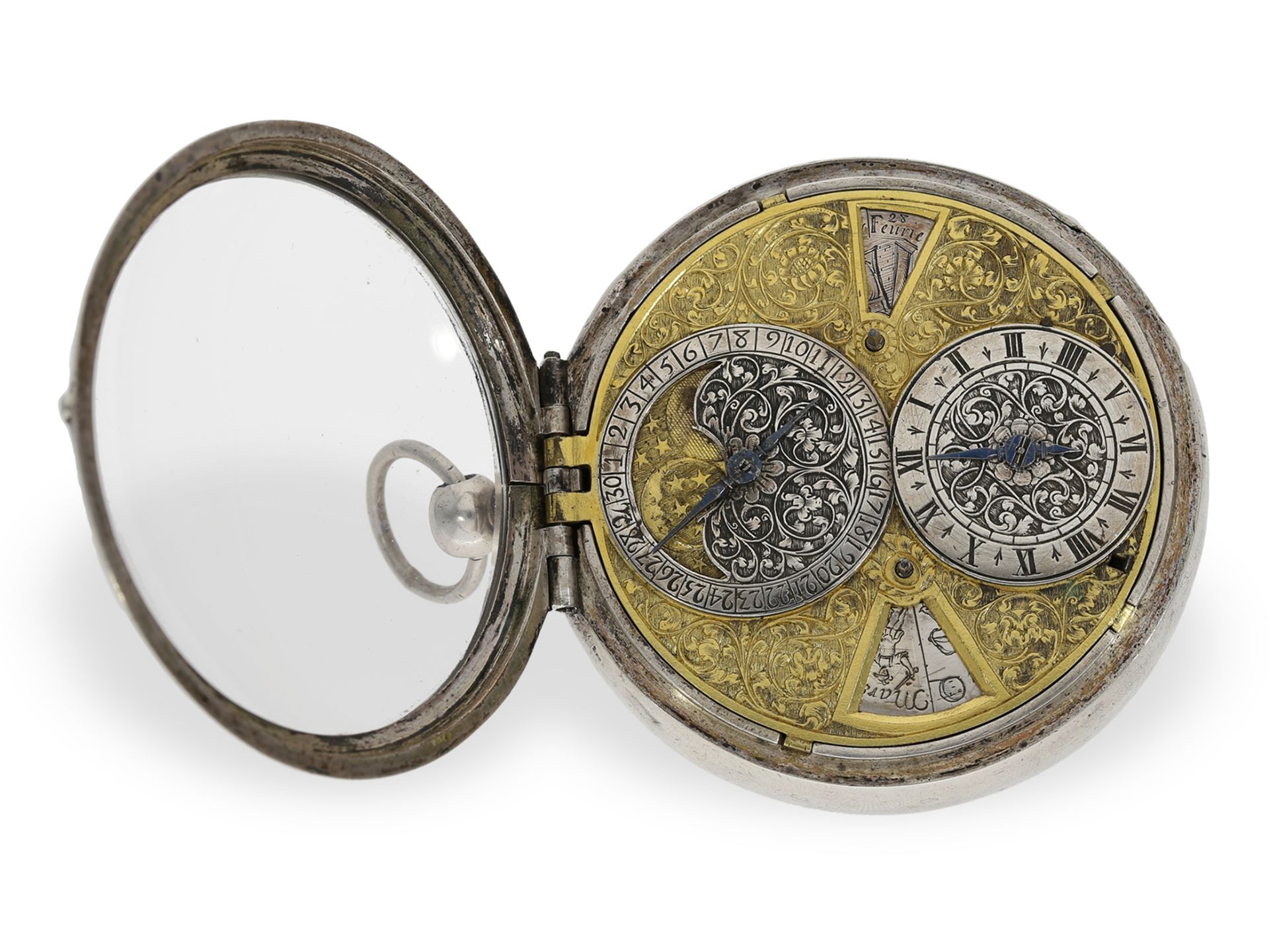 Bedeutende astronomische Taschenuhr/Karossenuhr, Pierre Caillatte Heidelberg, ca.1640/1700 - Bild 5 aus 6