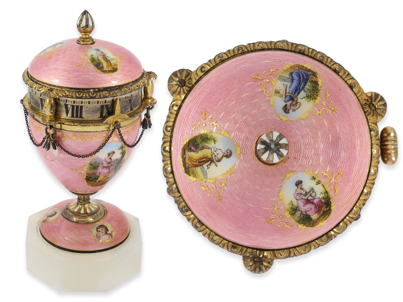 Table clock: rarity, Viennese enamel clock "Cercle Tournant", around 1920