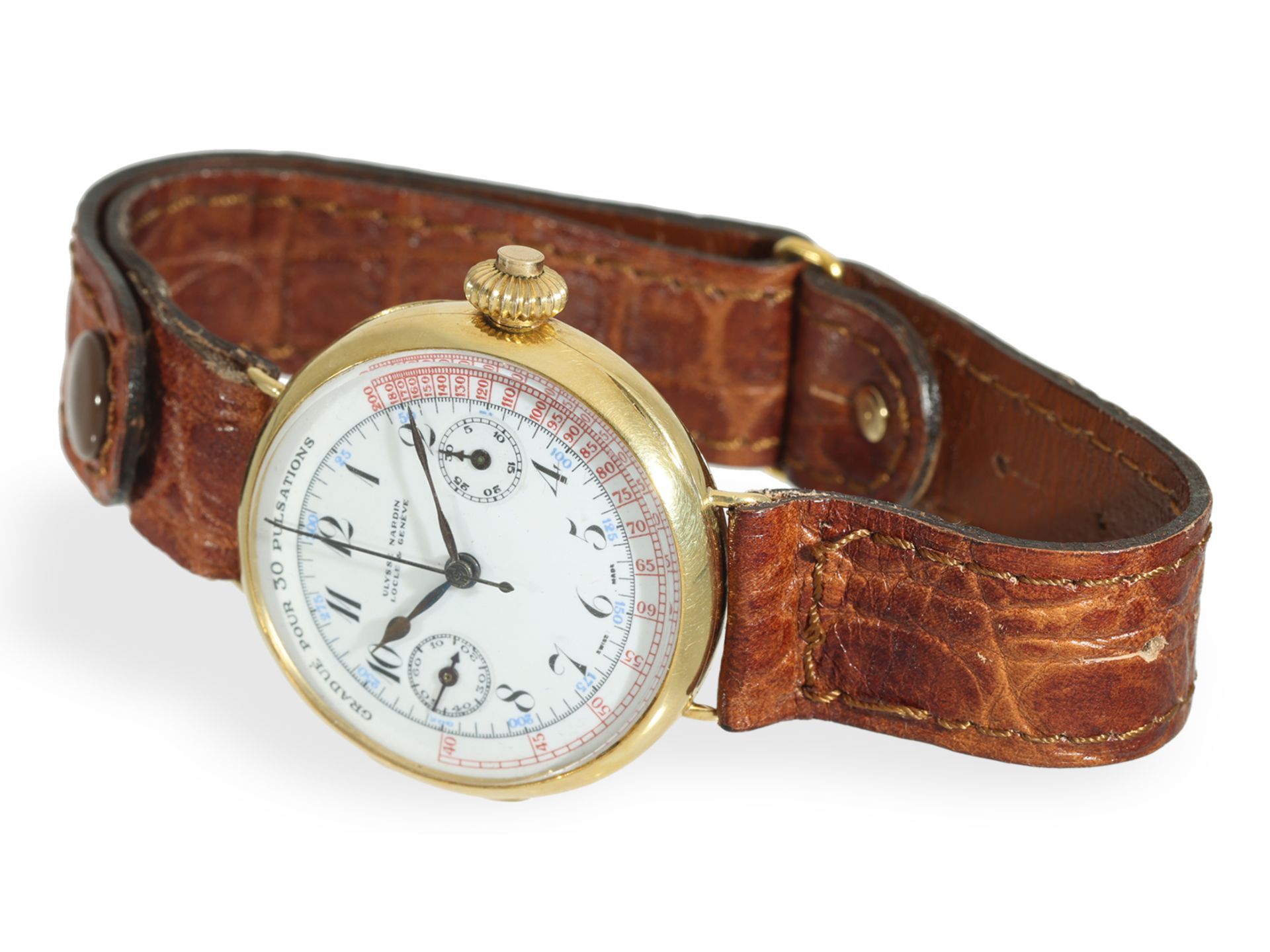 Armbanduhr: Rarität, einer der ersten Ulysse Nardin Chronographen um 1920, mit Originalbox und Origi - Bild 2 aus 9