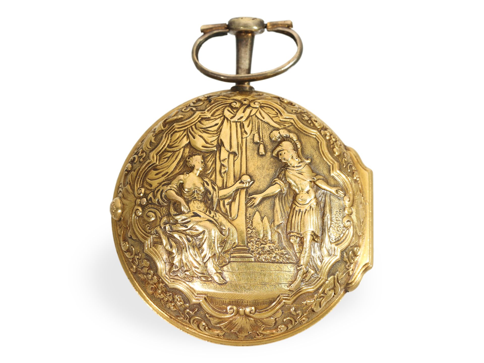 Pocket watch: unusual and very fine repoussé pair case verge watch ca. 1754 - Image 2 of 6