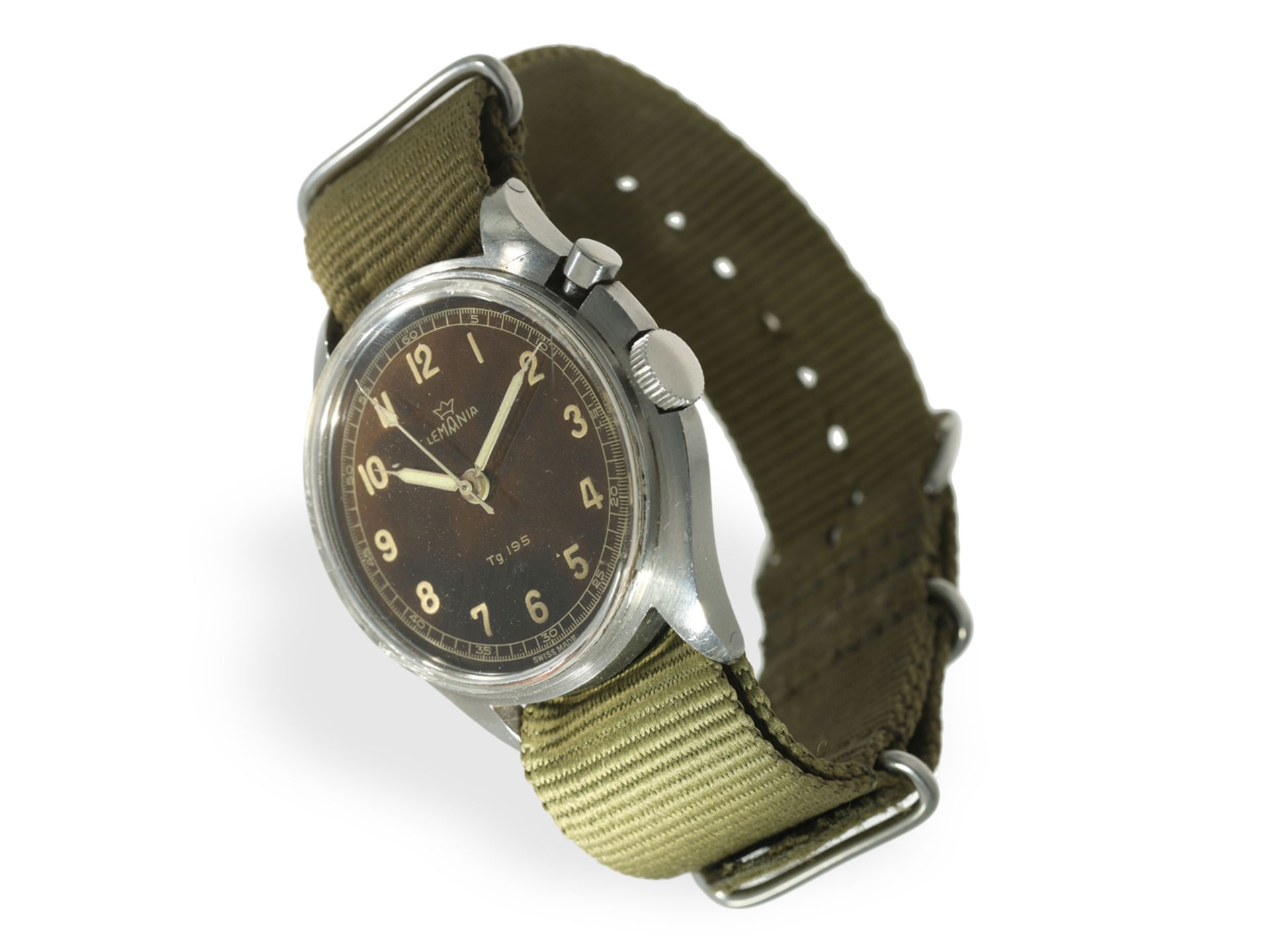 Rare militärische Armbanduhr der schwedischen Luftwaffe, Lemania Tg 195 "HACKING SECONDS" "Tropical  - Bild 2 aus 5