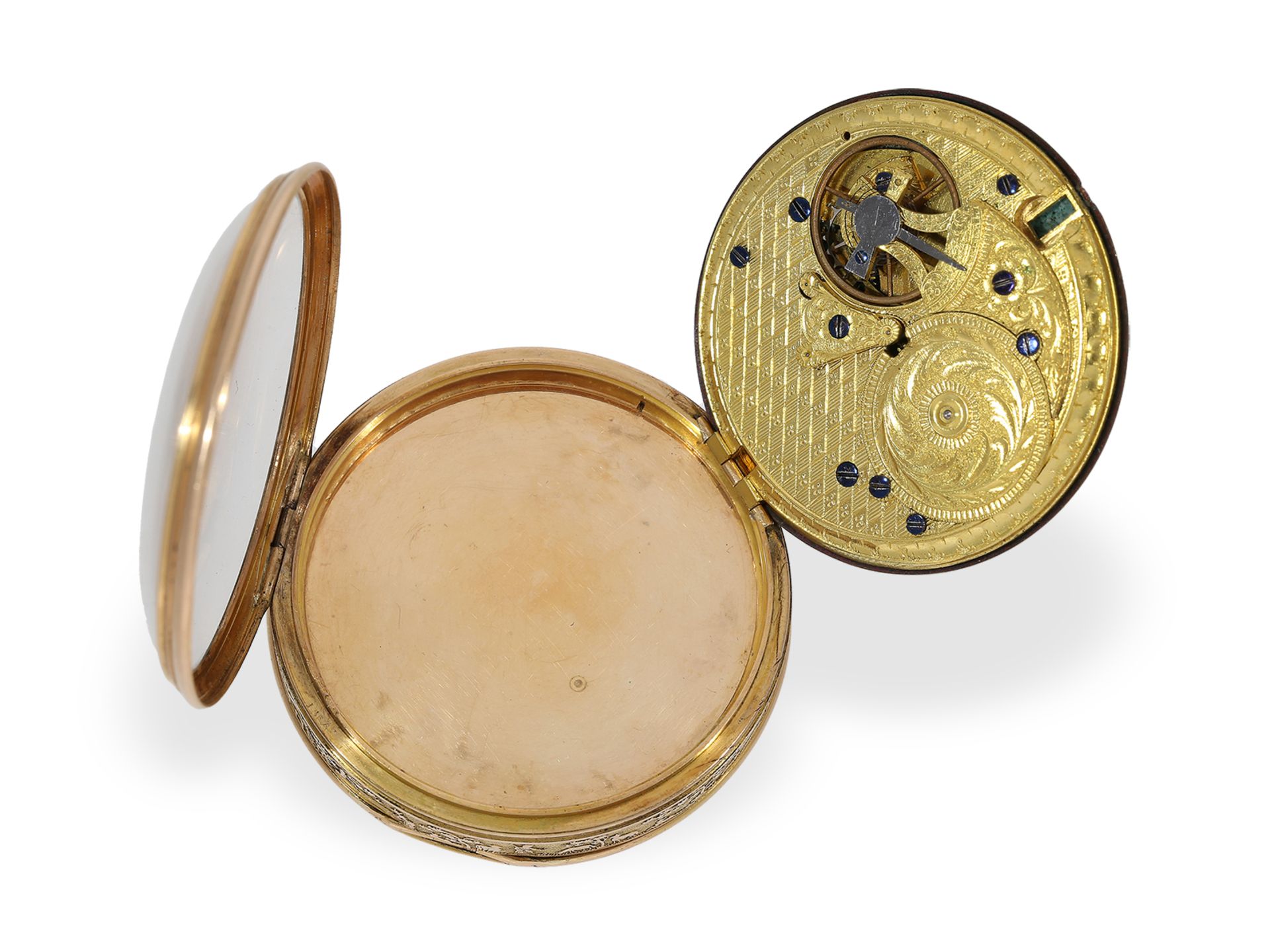 Pocket watch: large, unique gold/enamel pocket watch with musical movement, probably Geneva, ca. 180 - Image 5 of 9
