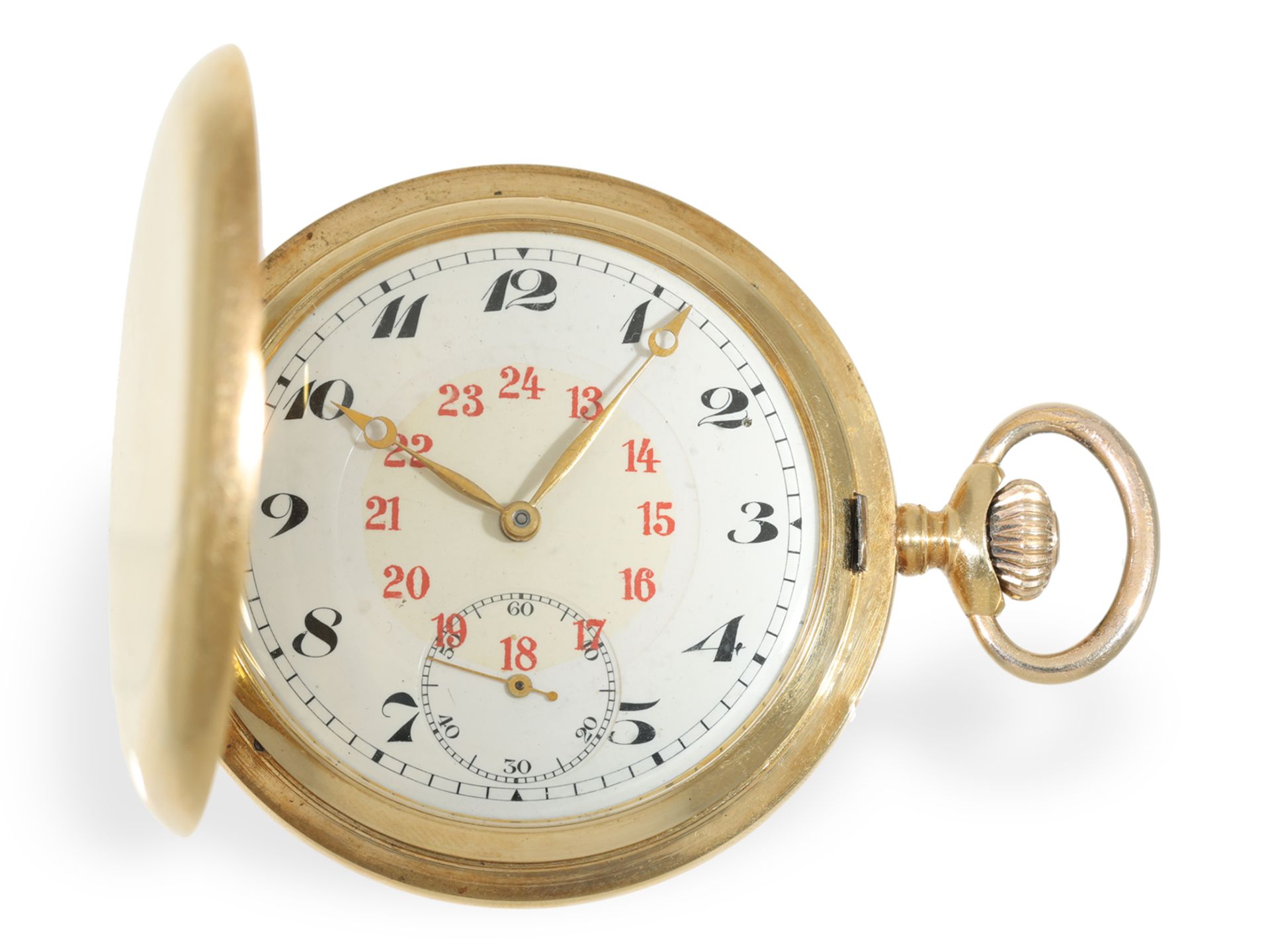 Taschenuhr: feine Goldsavonnette mit Präzisionswerk und goldener Uhrenkette, Record Watch um 1920 - Bild 2 aus 8