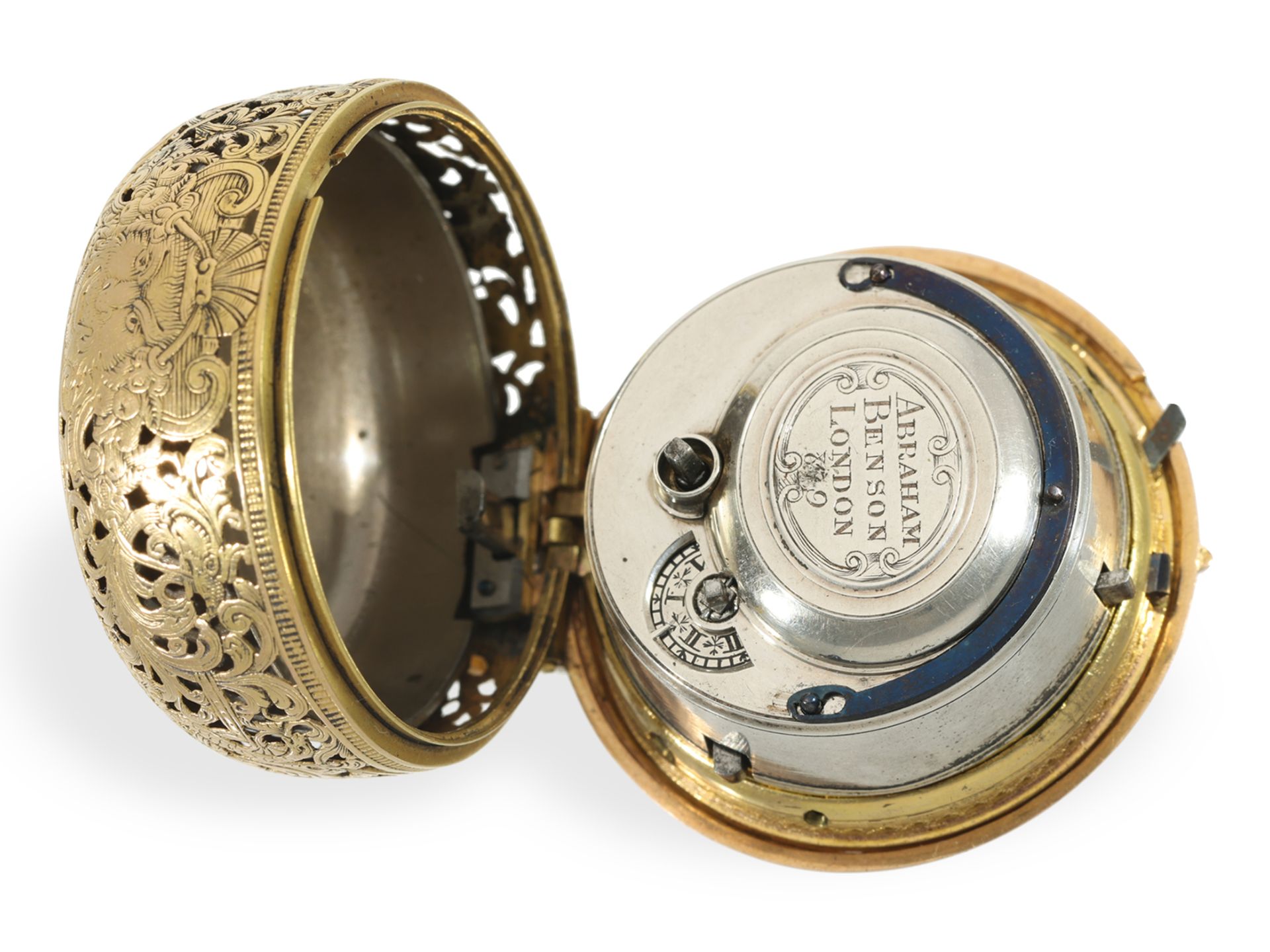 Bedeutende, museale Gold/Emaille Repoussé-Taschenuhr mit Achtelrepetition, A. Benson London No.879,  - Bild 8 aus 15