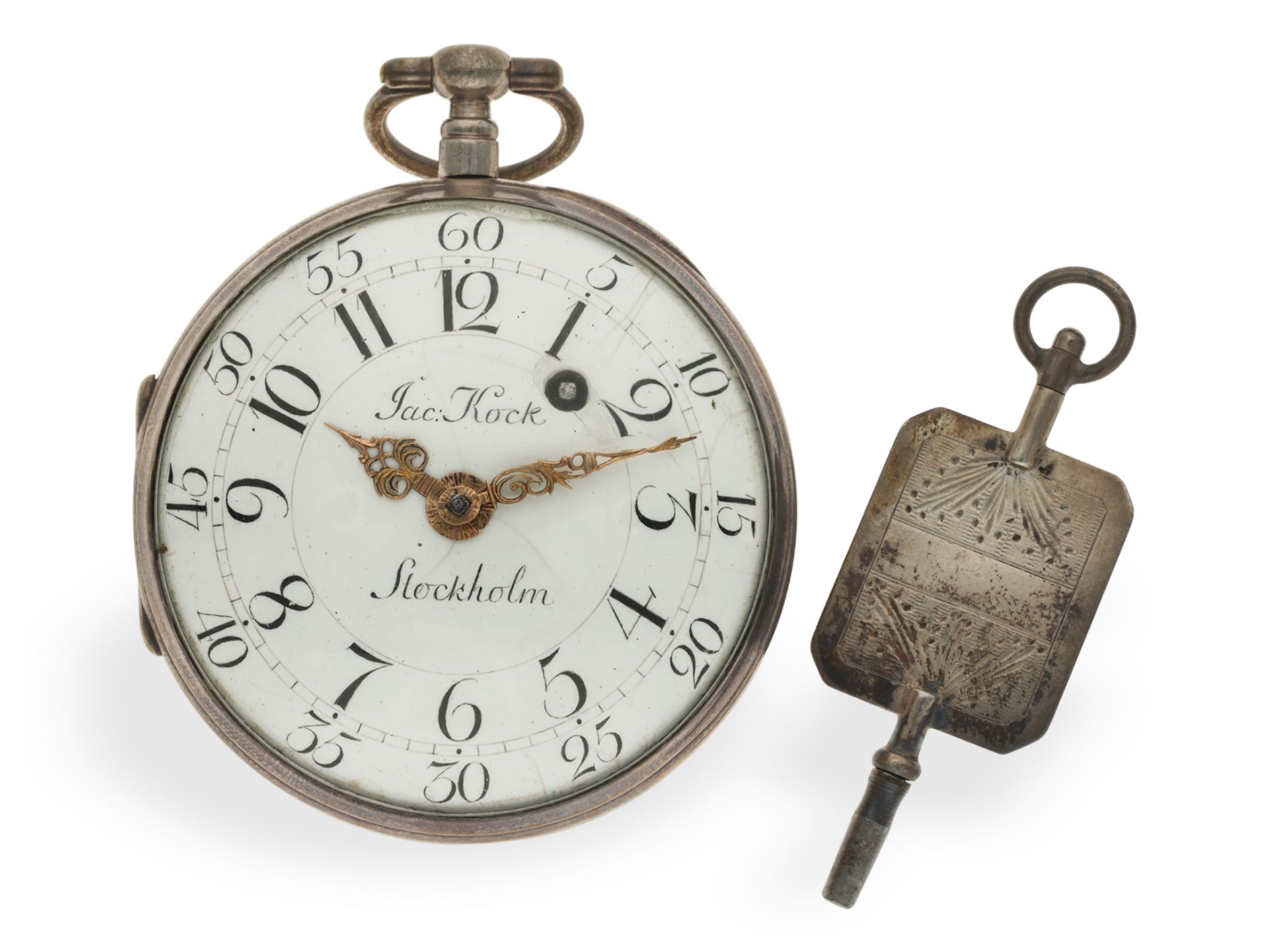 Taschenuhr: Große schwedische Spindeluhr, Königlicher Uhrmacher Jacob Kock Stockholm 1737-1805