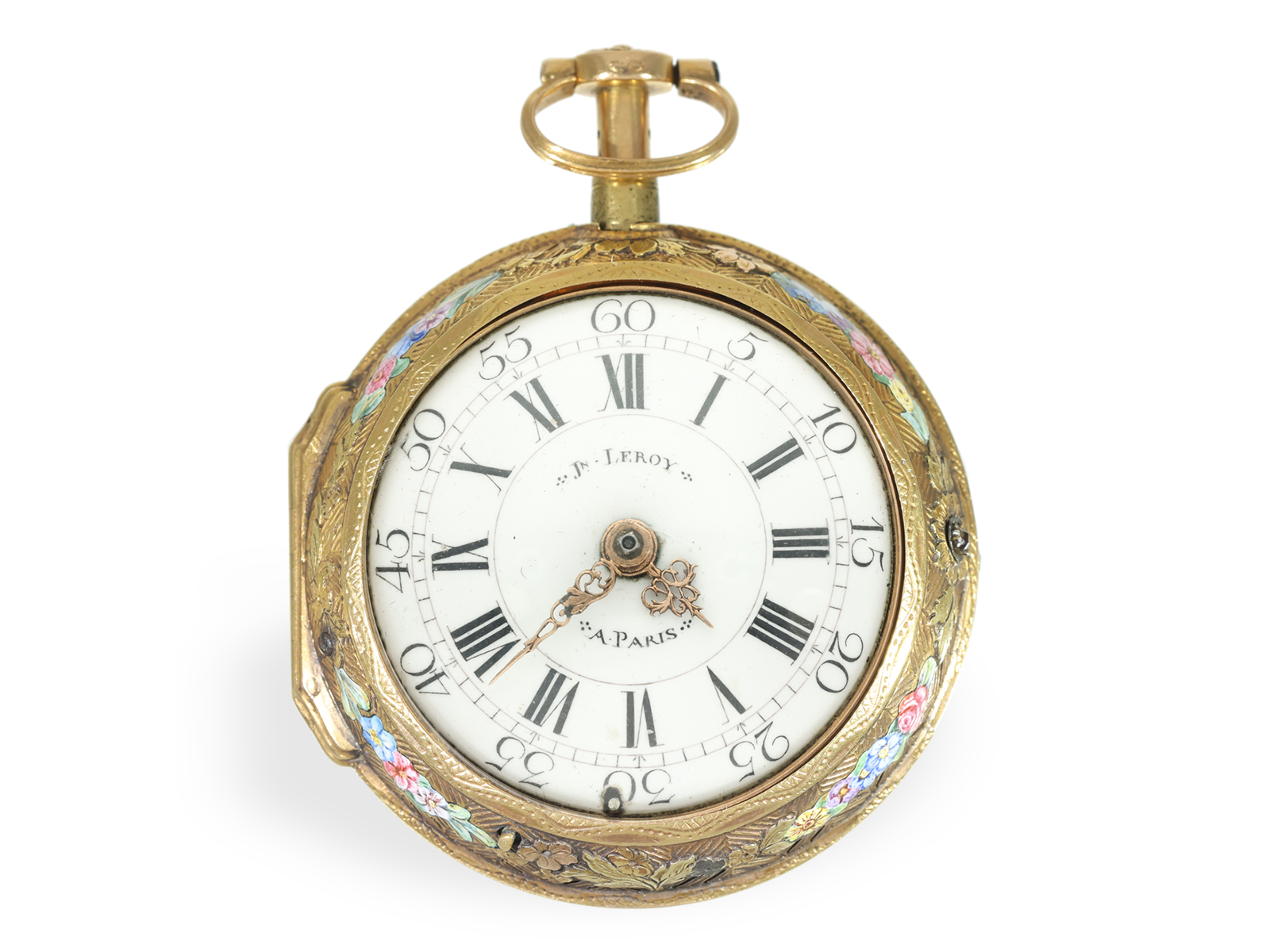 Pocket watch: extremely rare rococo 4-colour gold verge watch with painting and strike on bell, ca.  - Image 2 of 7