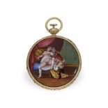 Pocket watch: important enamel watch with erotic scene, repeater and ruby cylinder escapement, Alleg