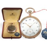 Very rare relief pocket watch with military motif, Huguenin/Revue, original label & box