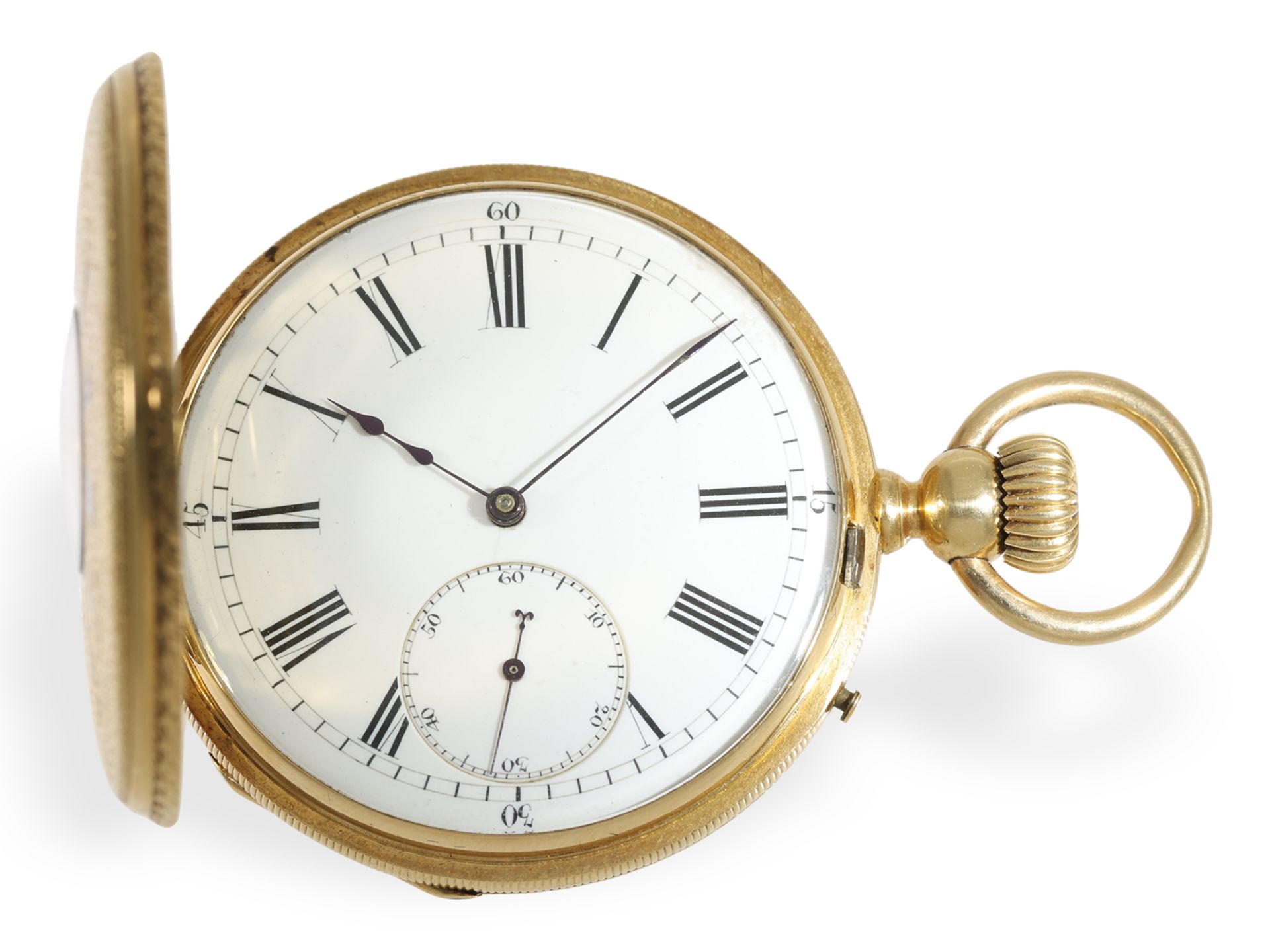 Taschenuhr: qualitätsvolle, frühe Halbsavonnette mit Kronenaufzug, ca. 1860 - Bild 3 aus 7