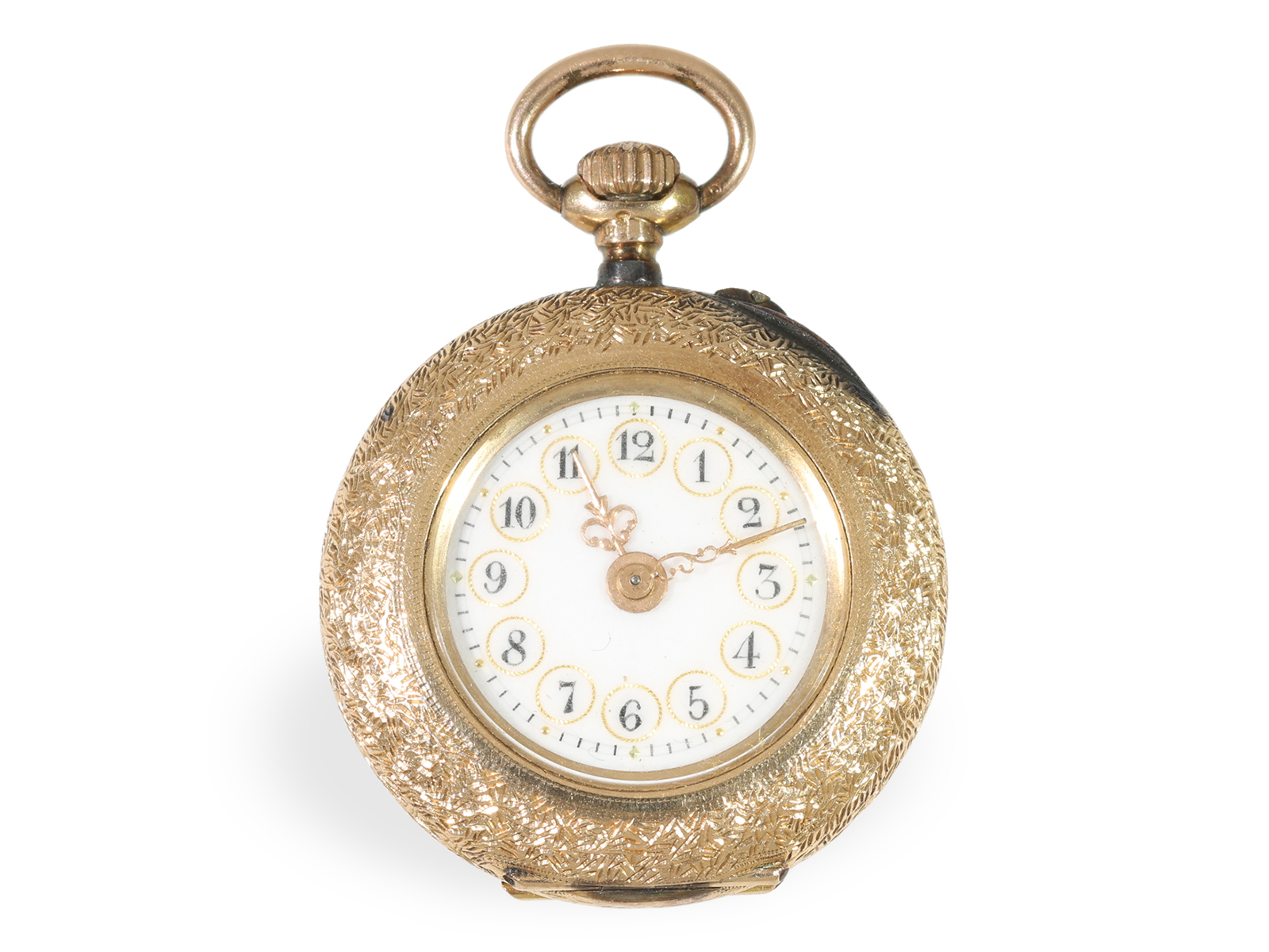 Pendant watch: extremely fine gold/enamel ladies' watch with painting and long gold chain, around 19 - Image 2 of 5