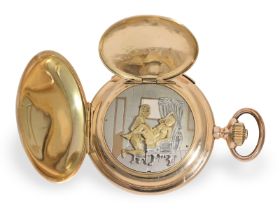 Taschenuhr: schwere Goldsavonnette mit Minutenrepetition und erotischem Automat, um 1900