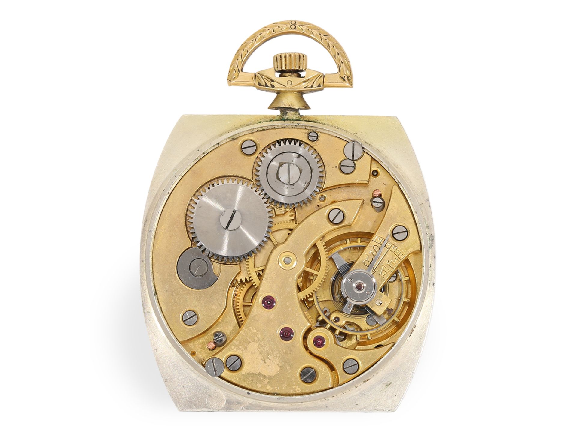 Taschenuhr: äußerst seltene Art Deco Gold/Emaille Frackuhr in Chronometerqualität , ca. 1925 - Bild 5 aus 6