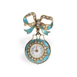 Pendant watch: gold/enamel form watch "Boule de Geneve" with original brooch and diamond setting, ca