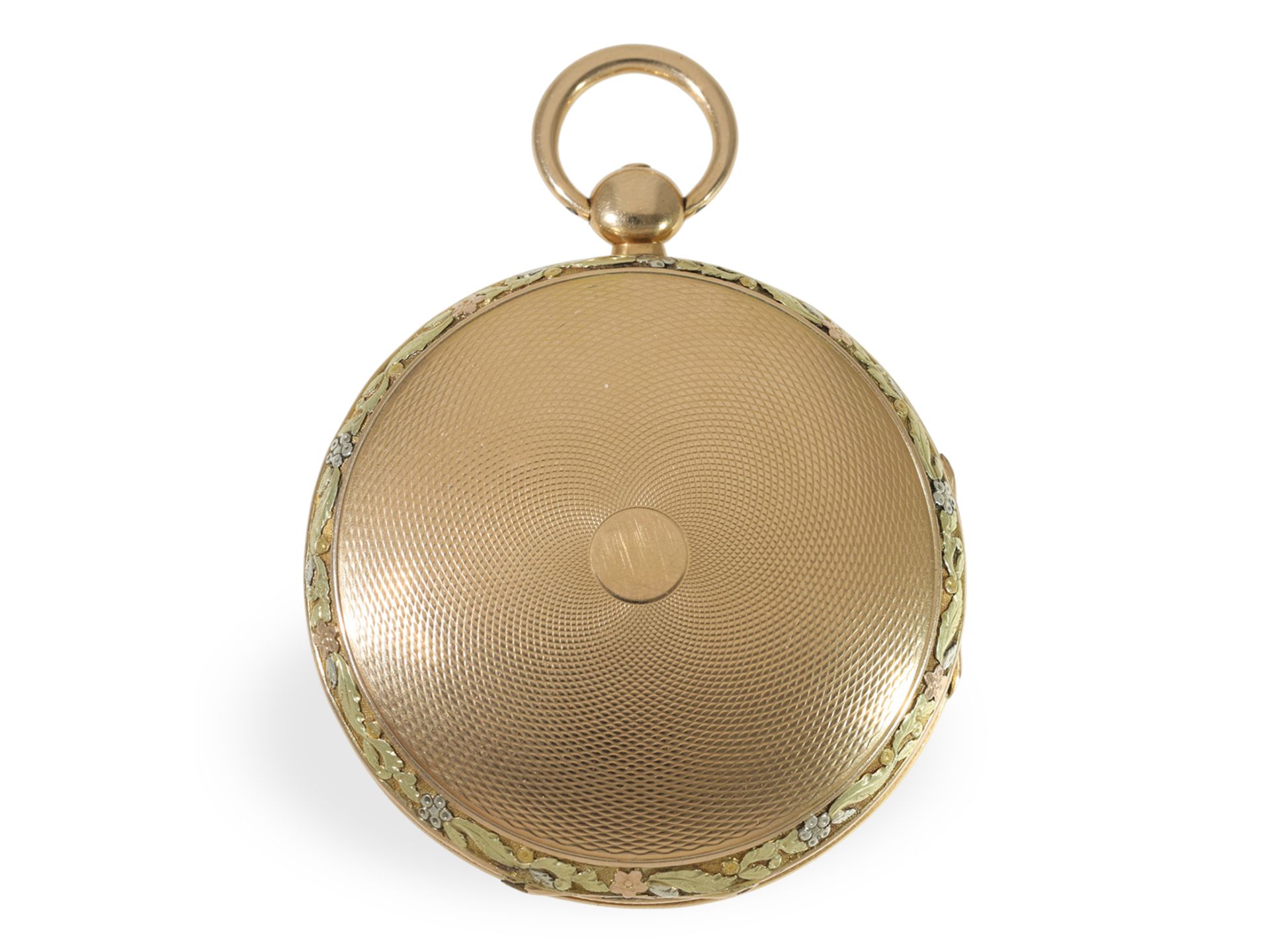Taschenuhr: außergewöhnlich große, hochfeine Spindeluhr mit 4-Farben Goldgehäuse, ca. 1820 - Bild 2 aus 7