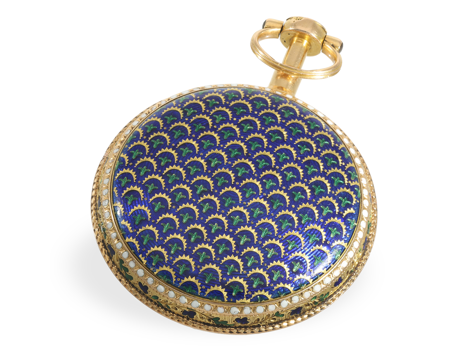 Pocket watch: very fine gold/enamel verge watch with intricate paillone enamelling, Guenoux a Paris, - Image 4 of 5
