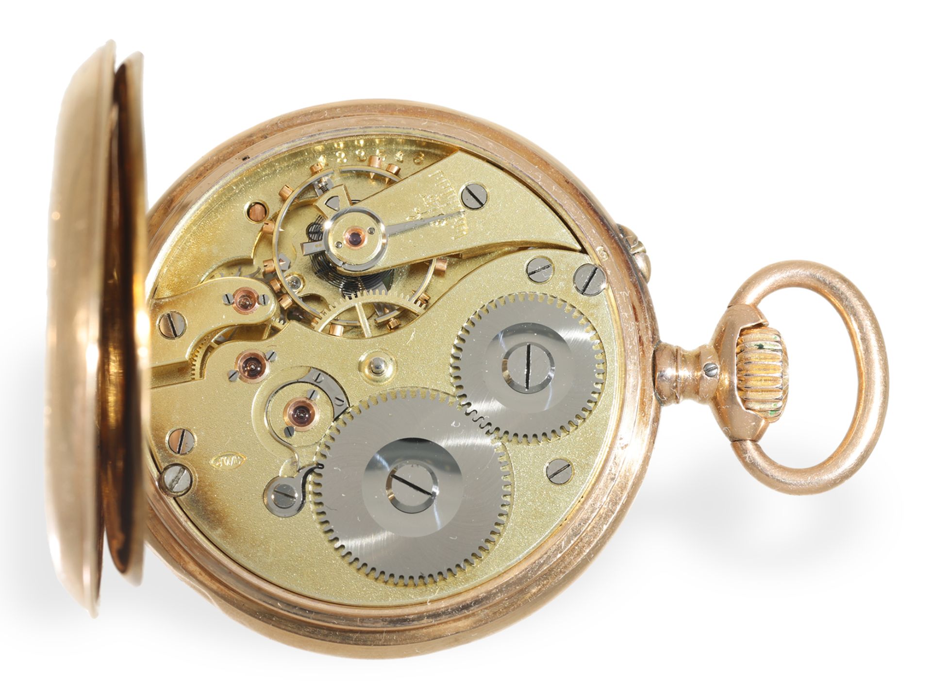 Taschenuhr: interessante, goldene IWC Herrenuhr mit fein gravierter Szene, ca. 1895 - Bild 4 aus 7