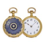 Taschenuhr/Anhängeuhr: exquisite Art Nouveau Gold/Emaille-Damenuhr mit Diamantbesatz, Spitzenqualitä