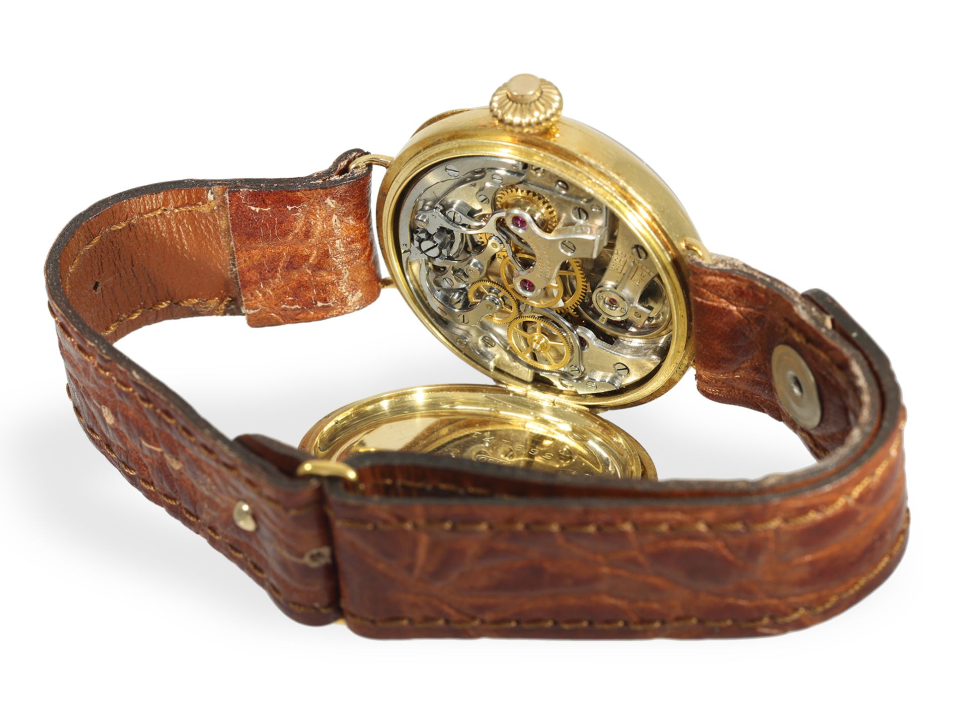 Armbanduhr: Rarität, einer der ersten Ulysse Nardin Chronographen um 1920, mit Originalbox und Origi - Bild 6 aus 9