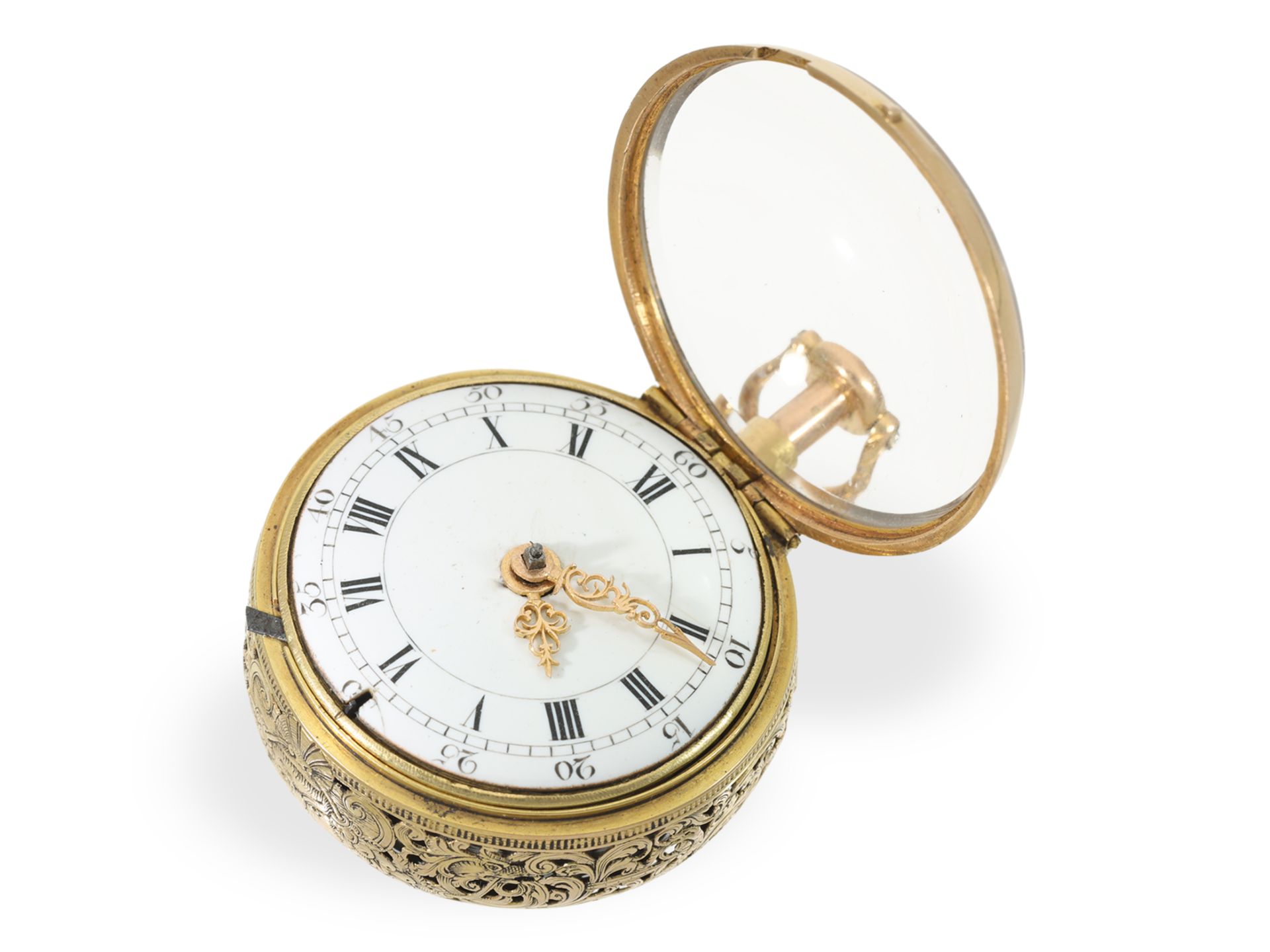 Important, museum-quality gold/enamel repoussé pocket watch with half-quarter repeater, A. Benson Lo - Image 7 of 15