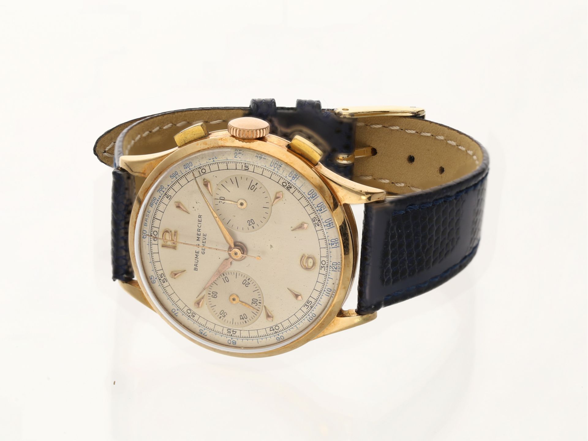 Armbanduhr: schöner, großer Chronograph von Baume & Mercier Geneve in 18K Gold, Ref.3921, 1950er - Bild 2 aus 5