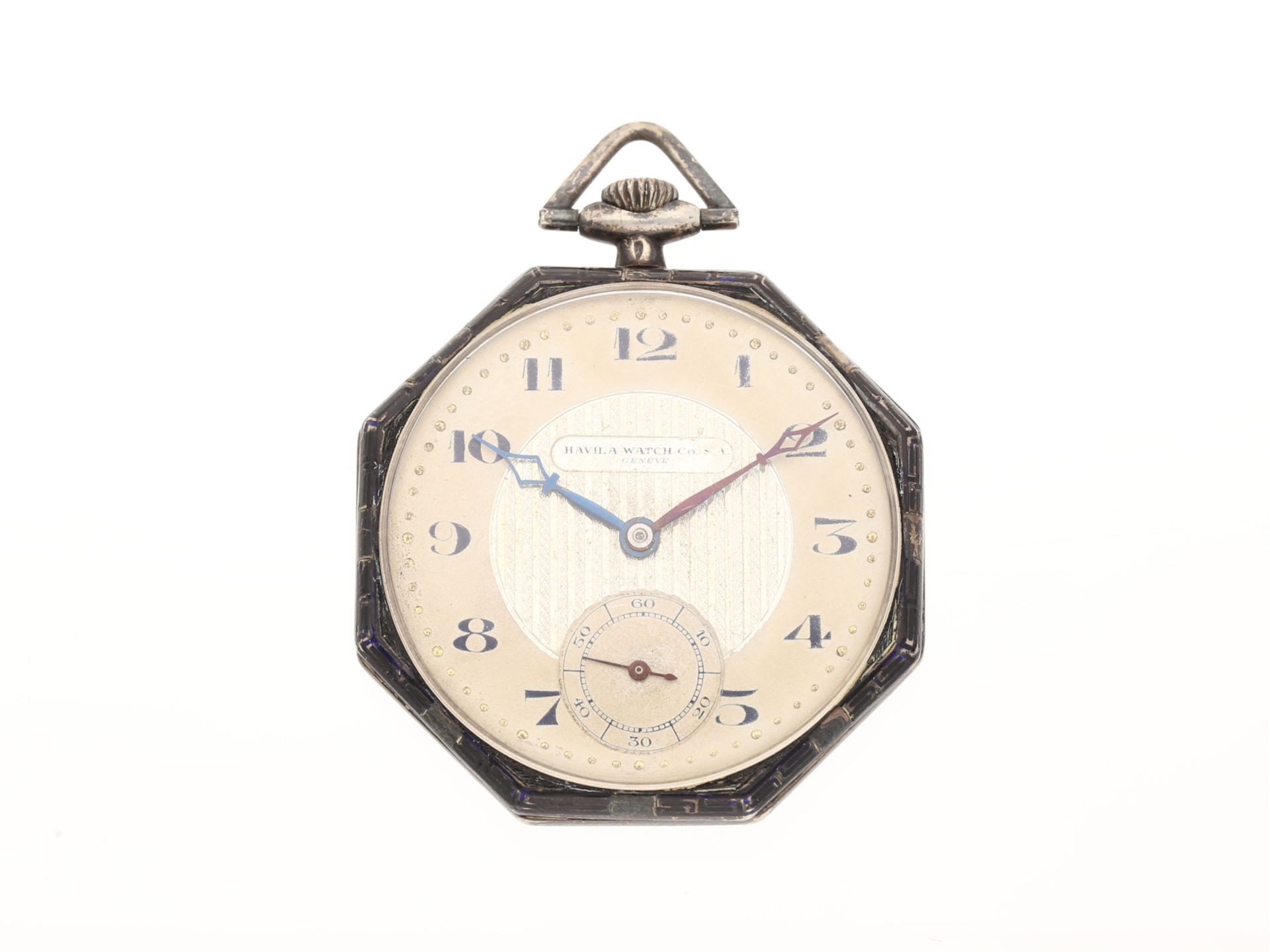 Taschenuhr: schöne Art Déco Frackuhr, Silber mit Emaille, Havila Watch Geneve, ca. 1920/30