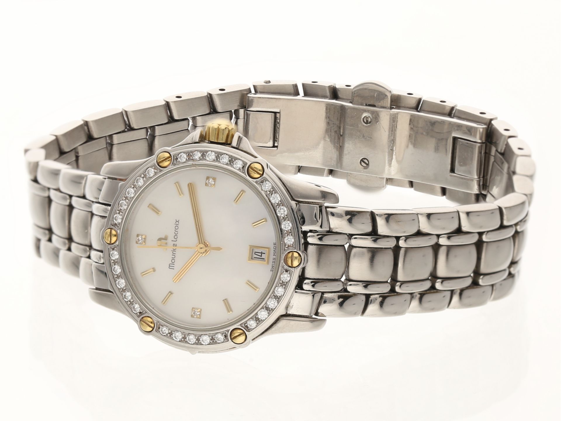 Armbanduhr: schöne, sportliche Damenuhr Maurice Lacroix Tiago, Stahl/Gold mit Brillanten, REF.89708 - Bild 2 aus 3