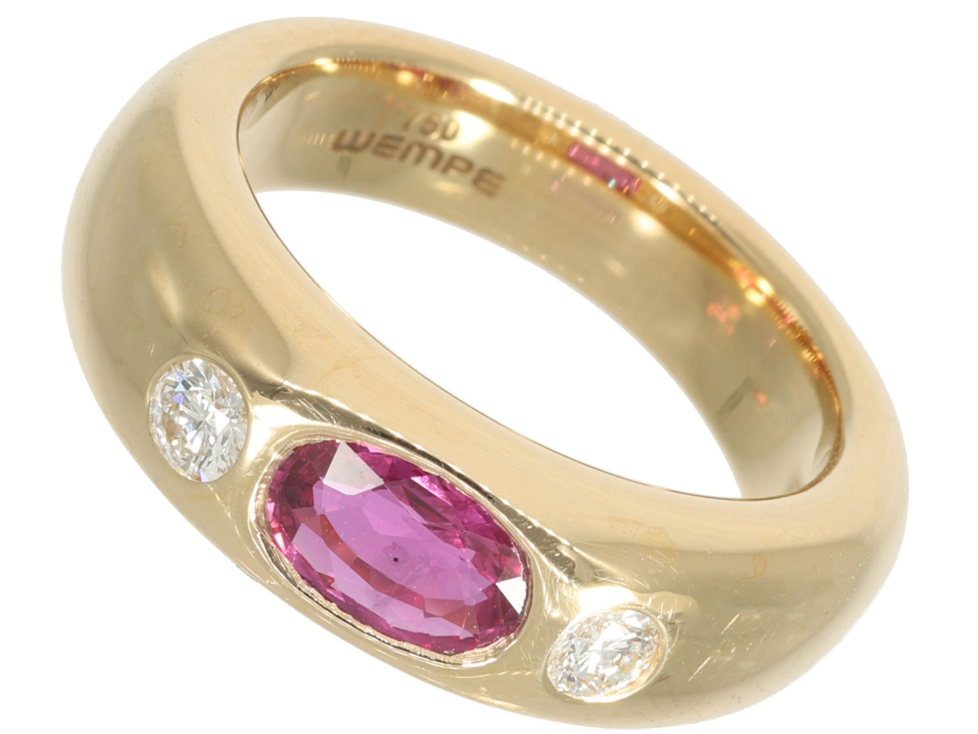 Ring: wertvoller Bandring von Wempe, besetzt mit einem Rubin und Brillanten, 18K