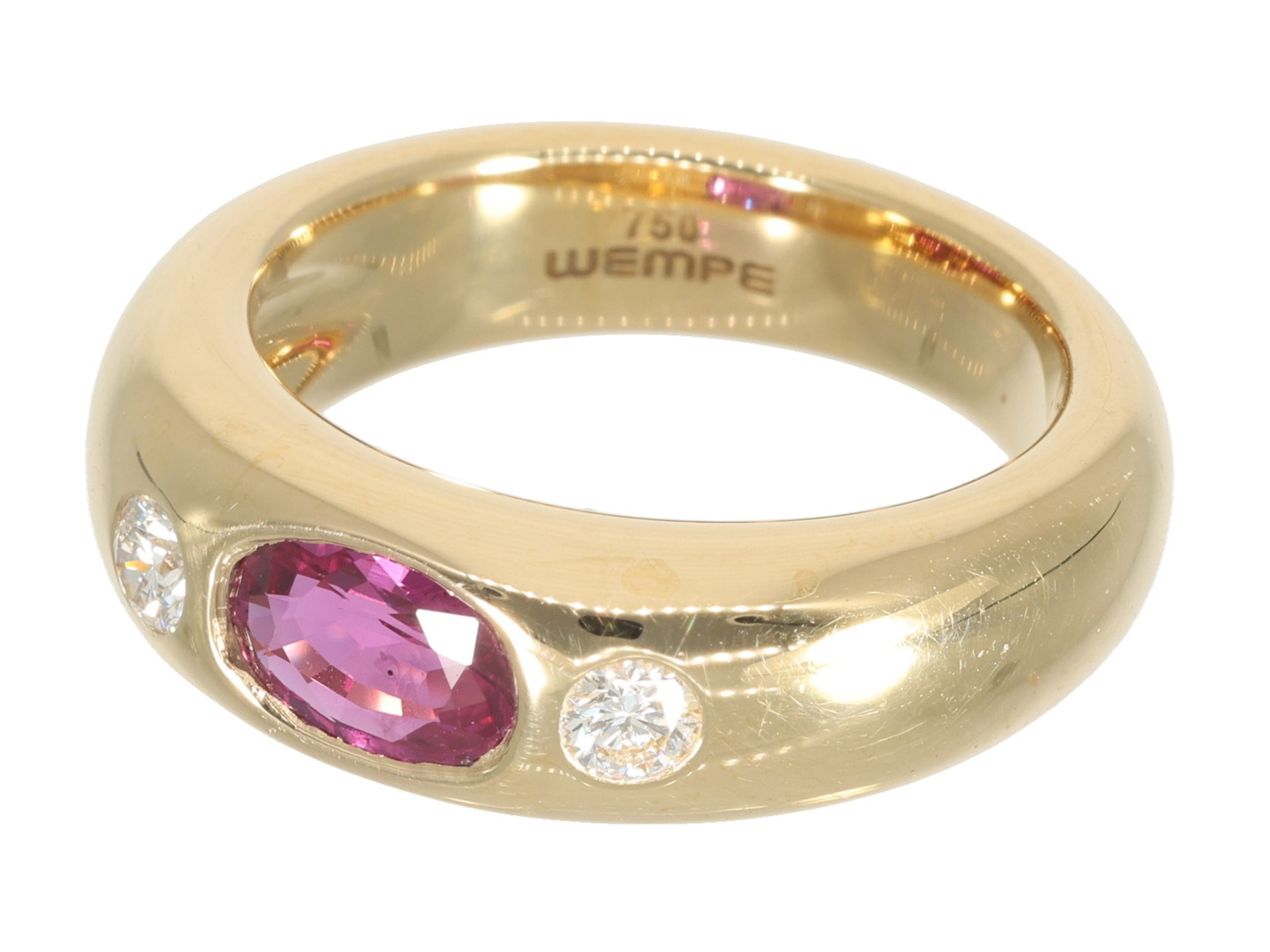 Ring: wertvoller Bandring von Wempe, besetzt mit einem Rubin und Brillanten, 18K - Bild 2 aus 3