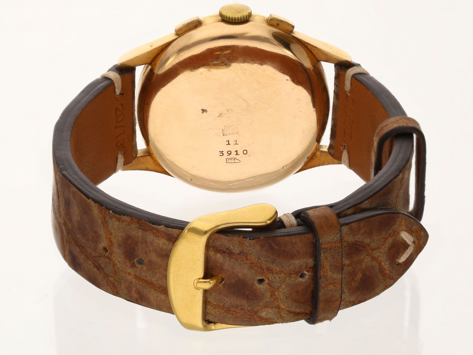 Armbanduhr: vintage overzise "Chronographe Suisse" Ref.3910 in 18K Gold, mit Box, 1950er - Bild 3 aus 3
