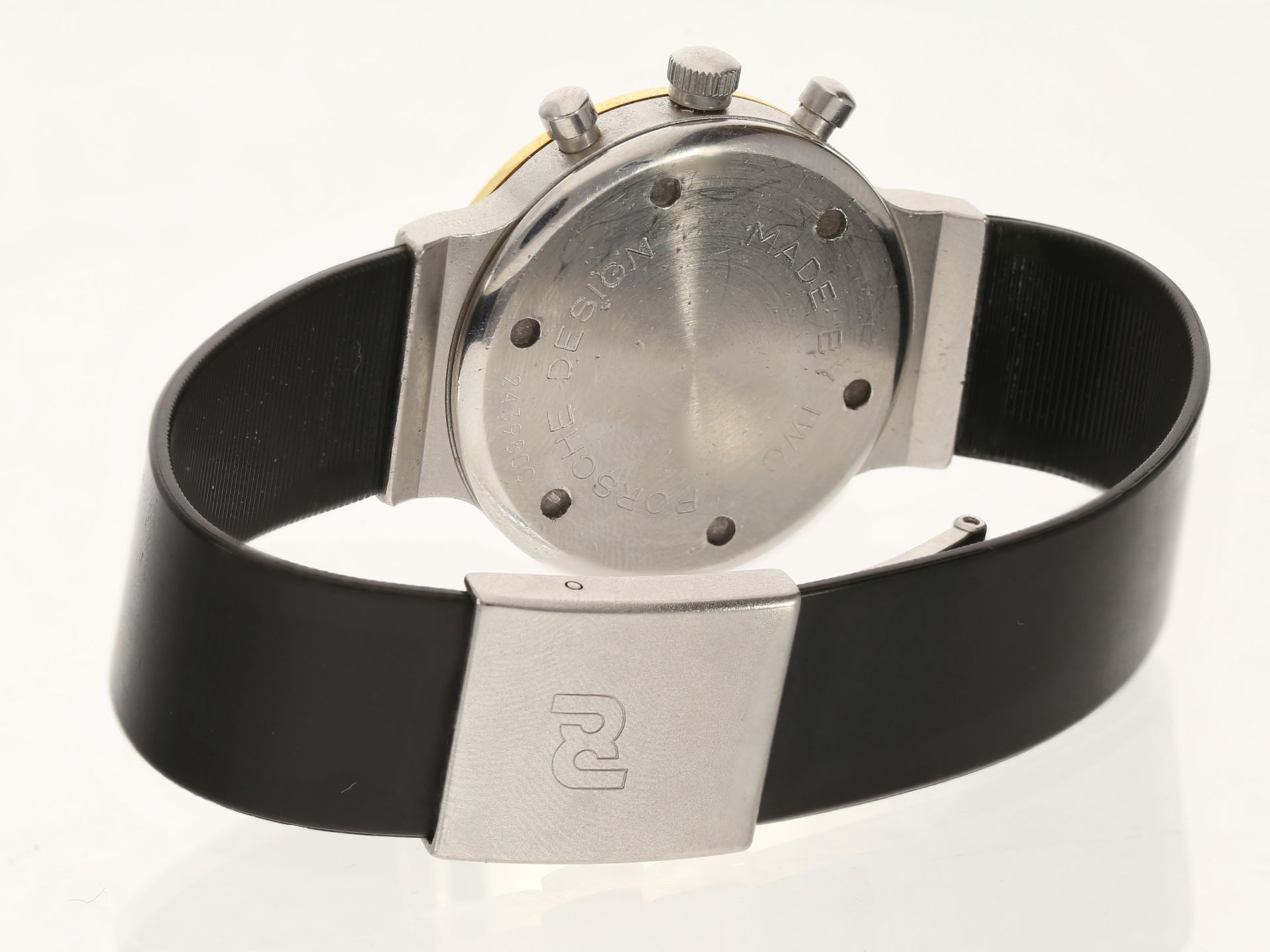 Armbanduhr: sportlicher IWC Chronograph IW3720 "Porsche Design" Titan/Stahl/Gold, 90er Jahre - Bild 3 aus 3