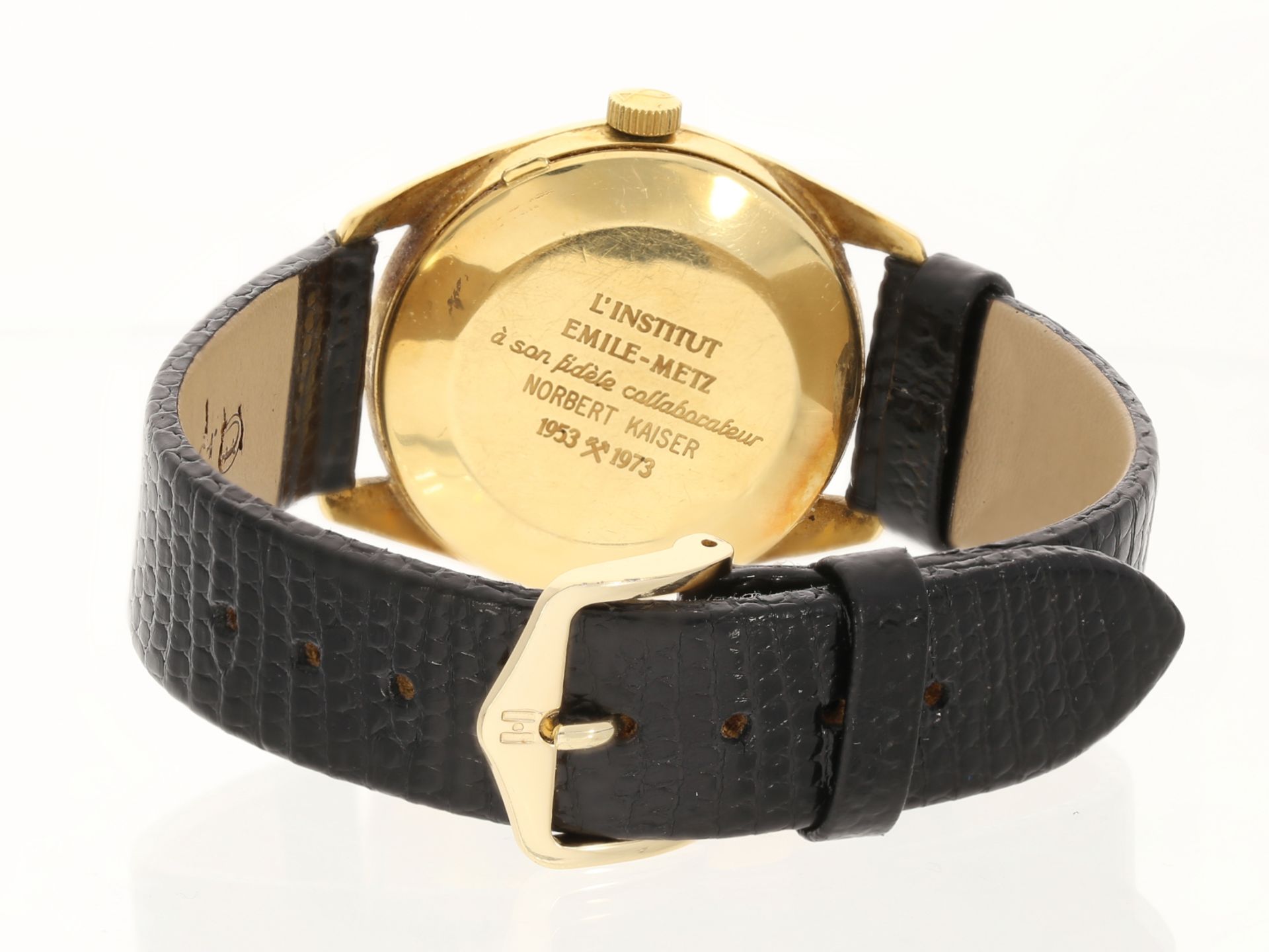Armbanduhr: vintage 18K Gold IWC Automatikuhr Ref. 1810, "L'Institut Emile-Metz", 1970er - Bild 3 aus 3