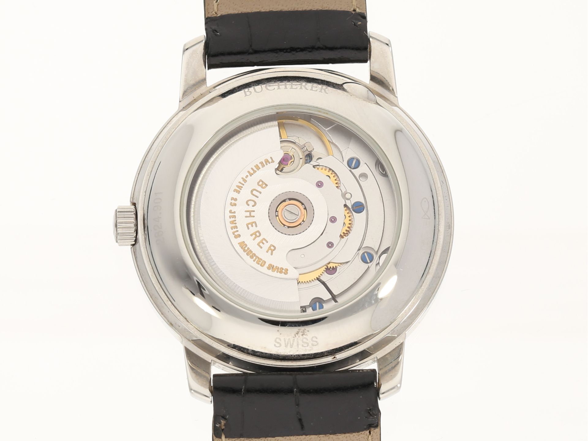 Armbanduhr: schöne klassische Herrenarmbanduhr von Bucherer, Automatik mit Datum, Ref. 2824.901 - Bild 4 aus 5