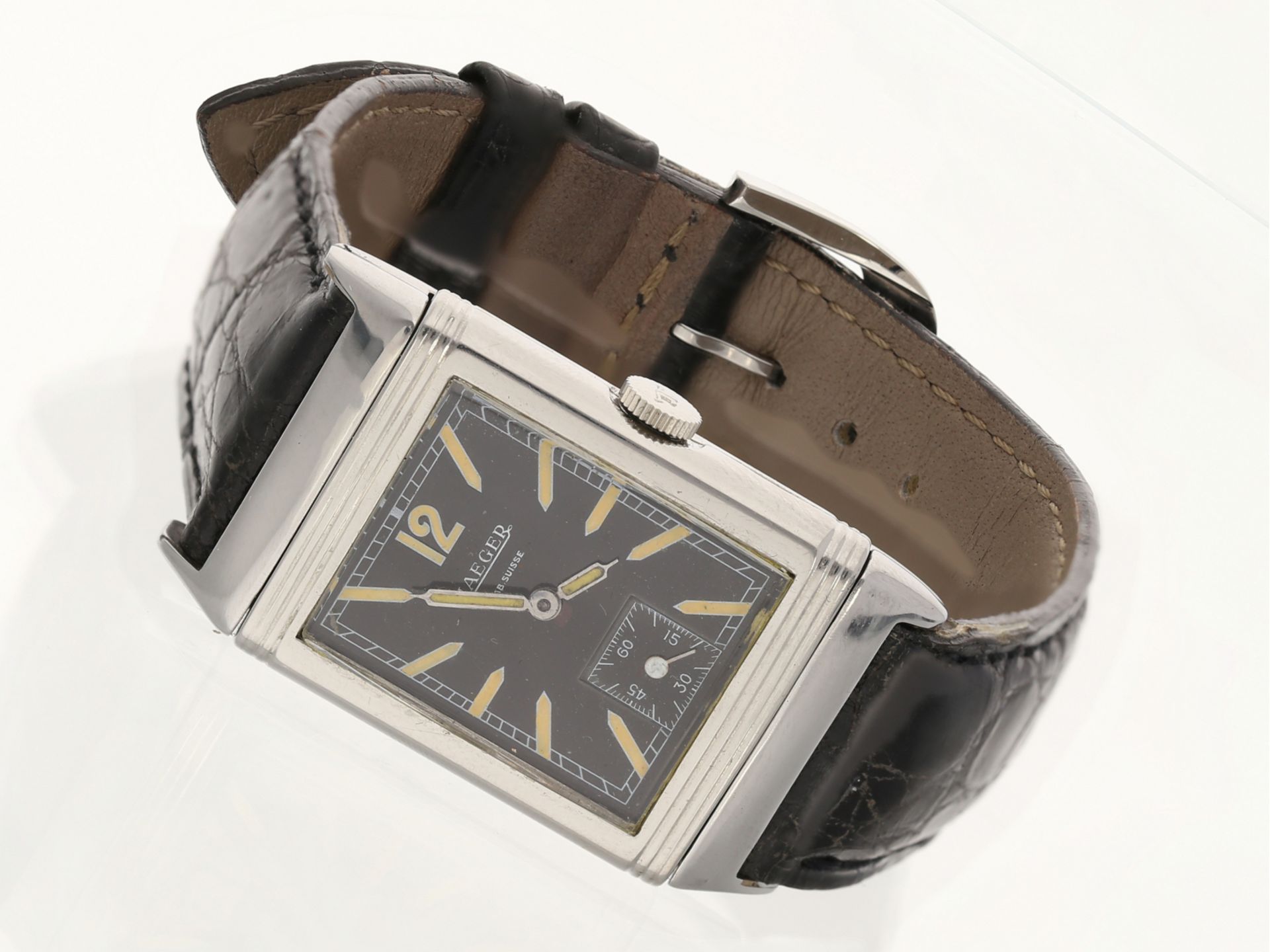 Armbanduhr: sehr frühes Modell der Jaeger-LeCoultre Reverso in Stahl, ca. 1930