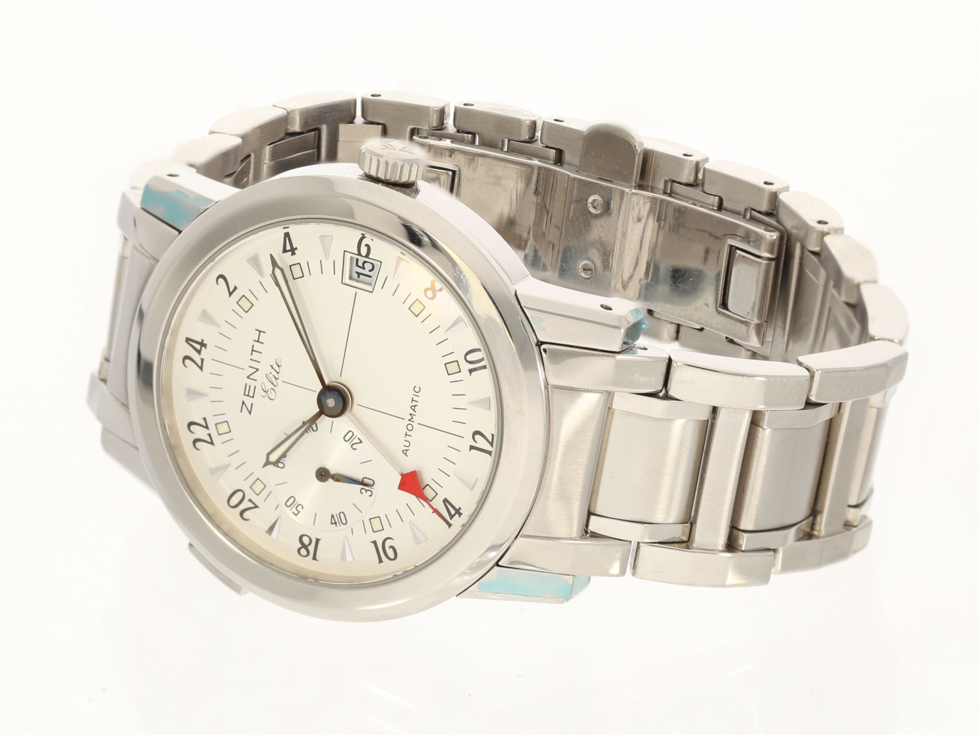 Armbanduhr: sportliche Zenith Elite Port Royale V in Stahl, 01.02.04450.682, GMT, mit Box - Bild 2 aus 3