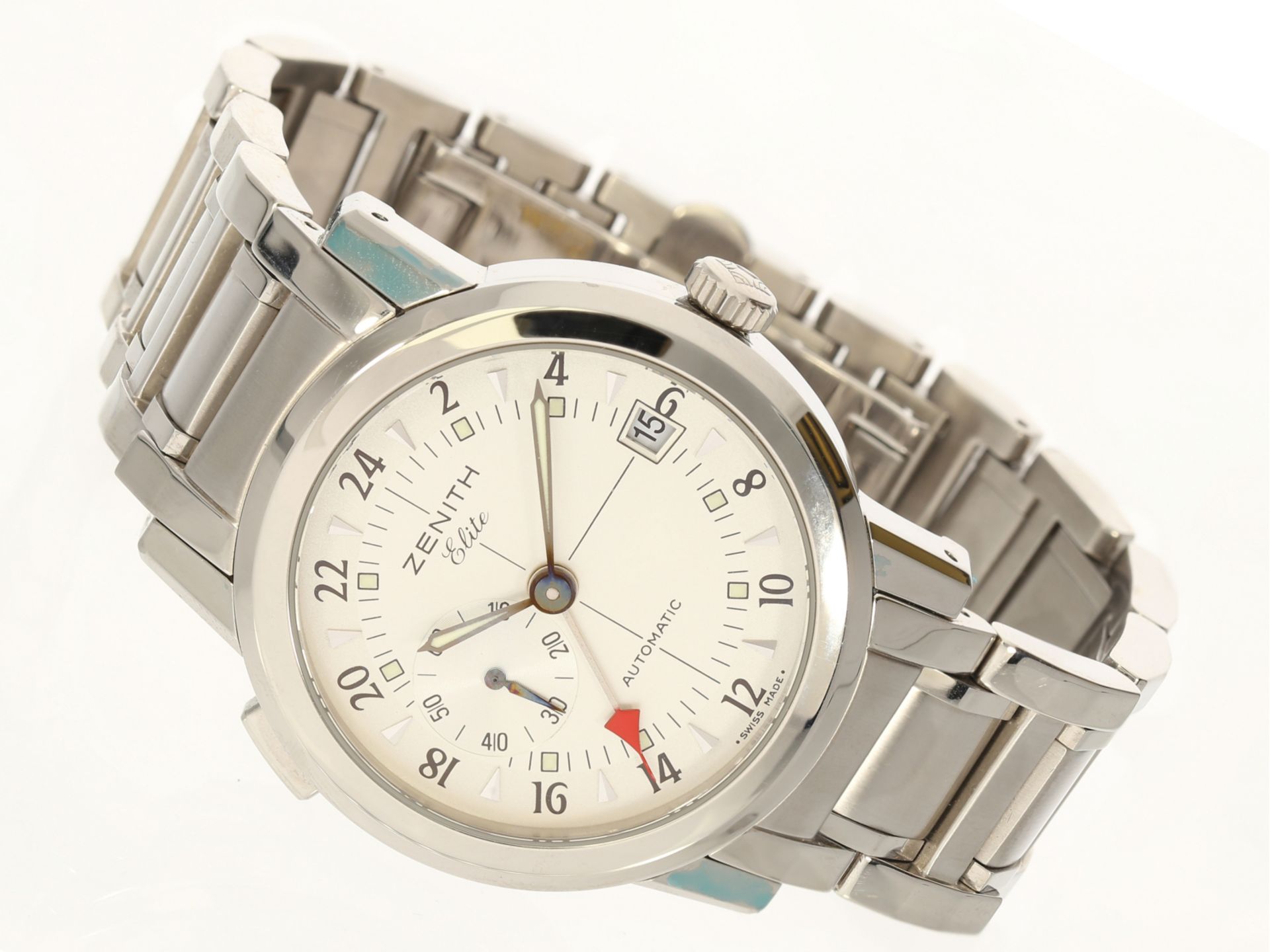 Armbanduhr: sportliche Zenith Elite Port Royale V in Stahl, 01.02.04450.682, GMT, mit Box