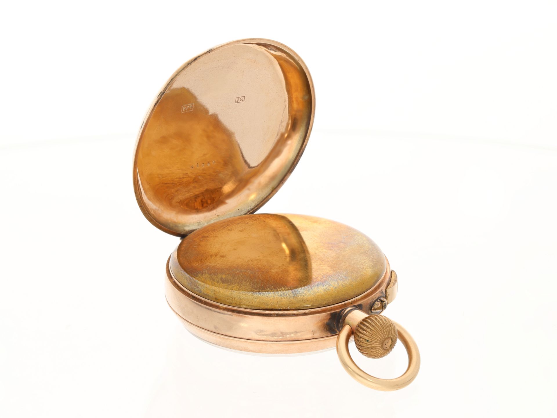 Taschenuhr: Englische 9K Gold Doctor's watch mit ausgefallener vergoldeter Uhrenkette, ca. 1880 - Bild 4 aus 6