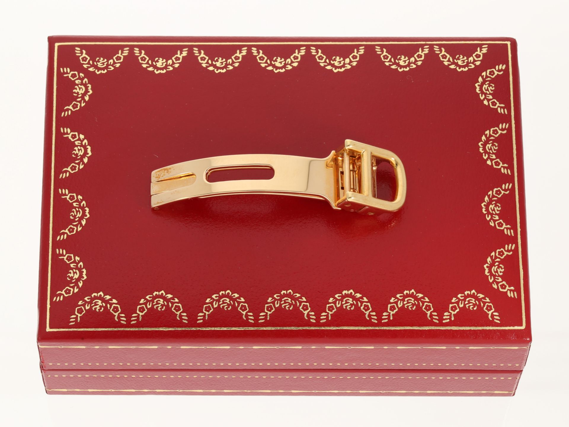 Original 18K Gold Cartier Faltschließe mit Cartier Lederband und Box, verm. ungetragen