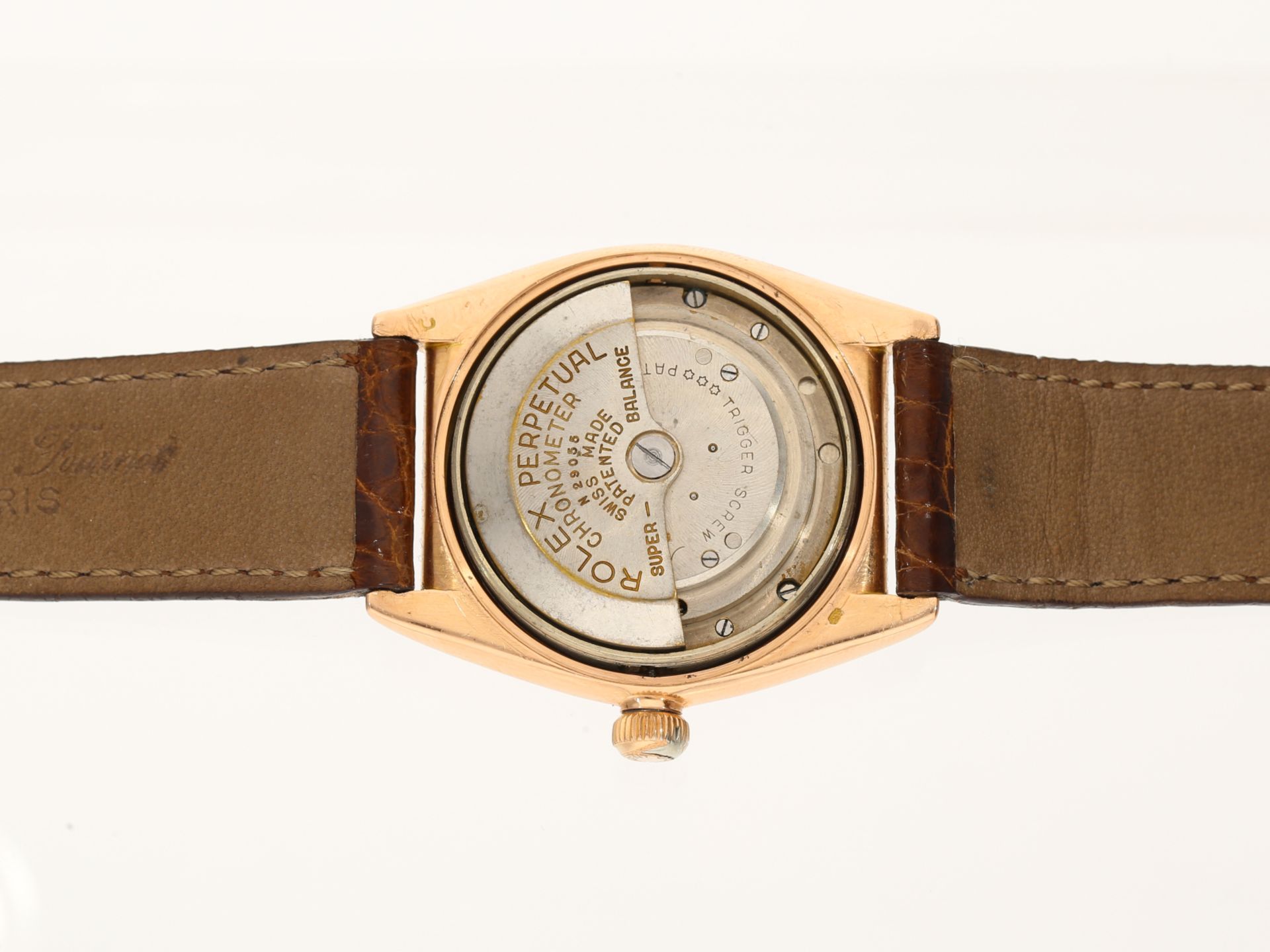 Armbanduhr: frühes Rolex Oyster Perpetual Bubble Back Chronometer Ref. 3131 in 18K Rotgold, ca. 1944 - Bild 5 aus 7