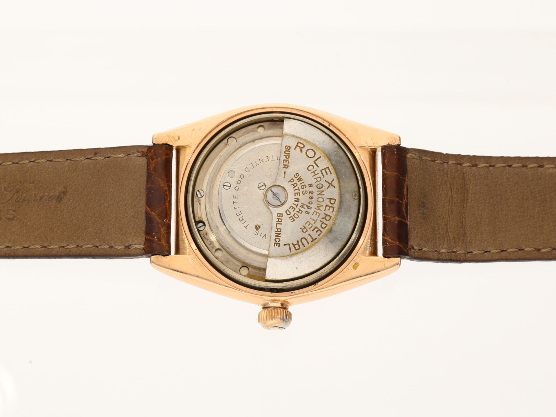 Armbanduhr: frühes Rolex Oyster Perpetual Bubble Back Chronometer Ref. 3131 in 18K Rotgold, ca. 1944 - Bild 4 aus 7