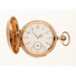 Goldene Schweizer Taschenuhr mit Viertelstunden-Repitition und hochwertiger Uhrenkette, ca. 1880,