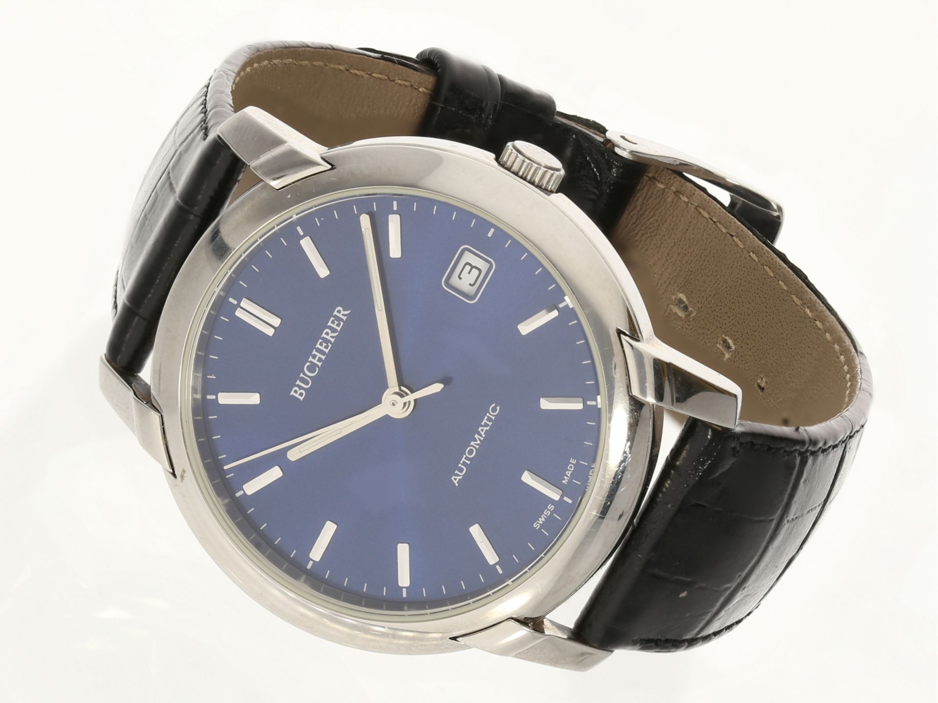 Armbanduhr: schöne klassische Herrenarmbanduhr von Bucherer, Automatik mit Datum, Ref. 2824.901