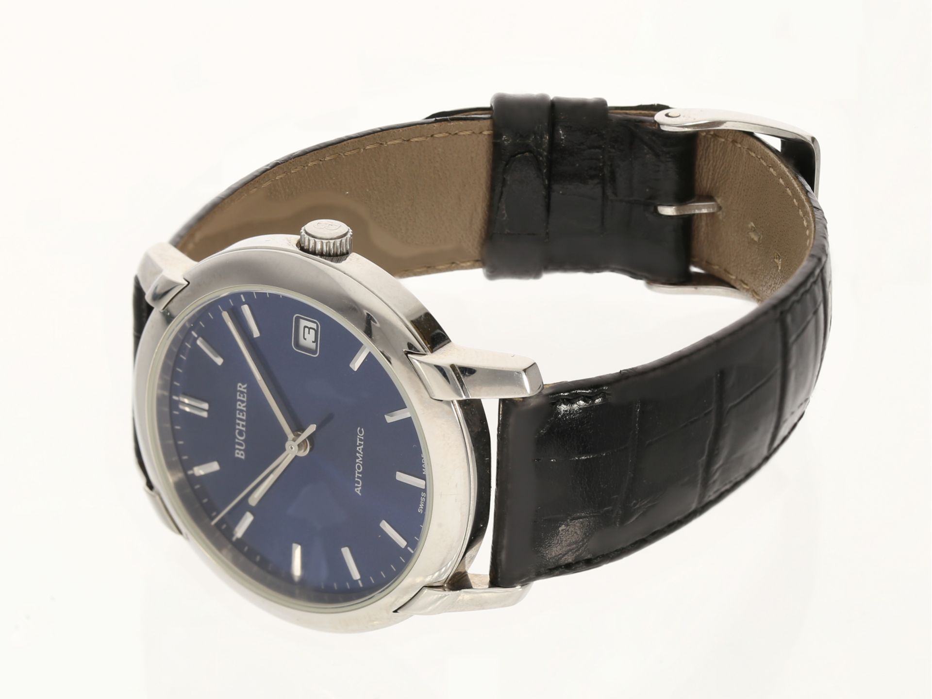 Armbanduhr: schöne klassische Herrenarmbanduhr von Bucherer, Automatik mit Datum, Ref. 2824.901 - Bild 2 aus 5