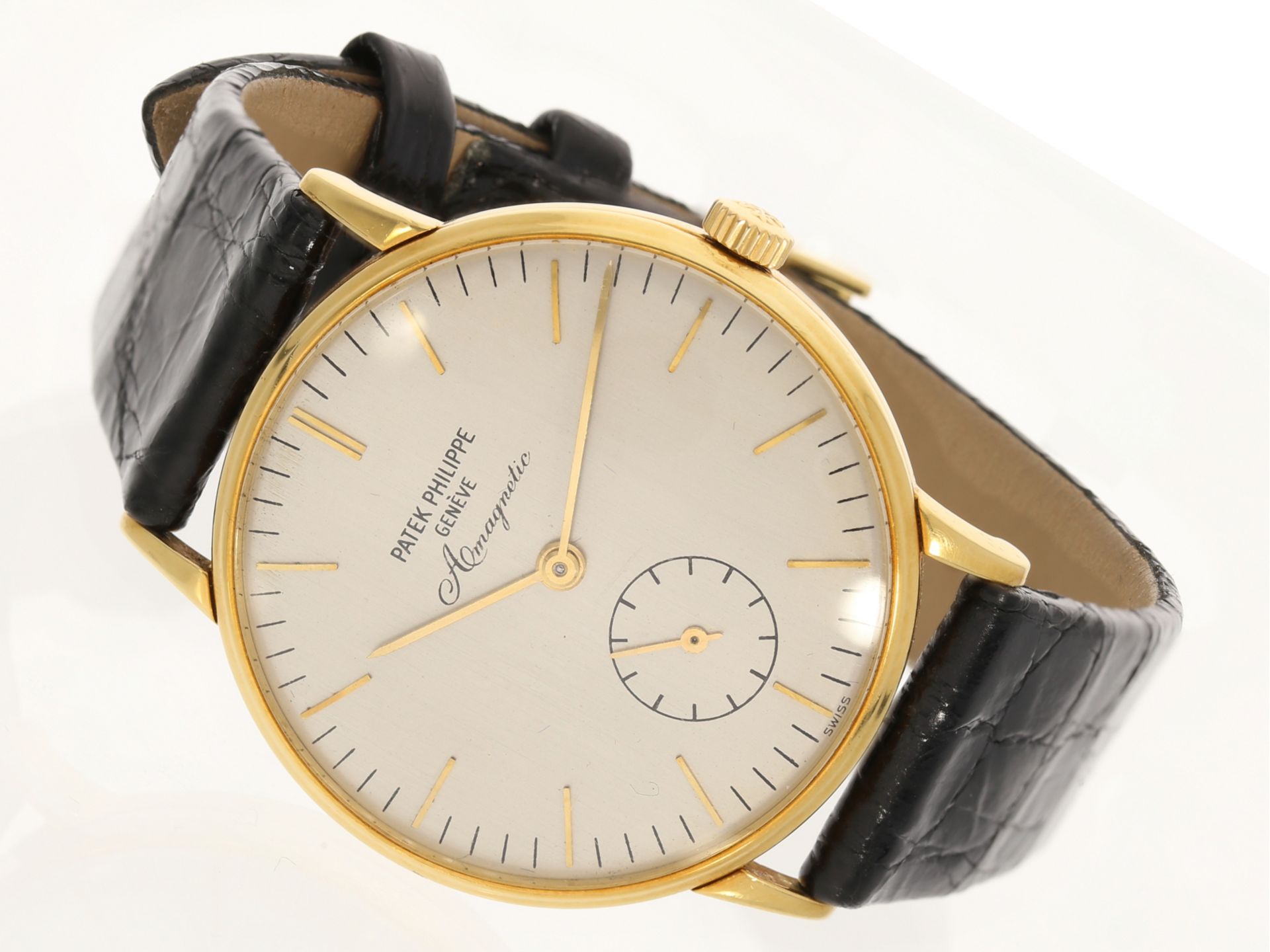 Armbanduhr: gesuchte große Patek Philippe Calatrava Amagnetic Ref.3410 von 1965, Extrakt & Box