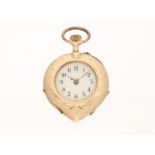 Taschenuhr: feine 14K Gold Jugendstil-Formuhr "Herz" mit Emaillierung, Schweiz um 1900