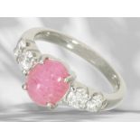 Ring: modern platinum ring with rare coloured stone, pink beryl "pezzotta" and brilliant-cut diamond
