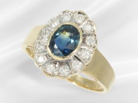 Ring: sehr schöner vintage Saphir/Brillant-Blütenring, Handarbeit, ca. 1,36ct