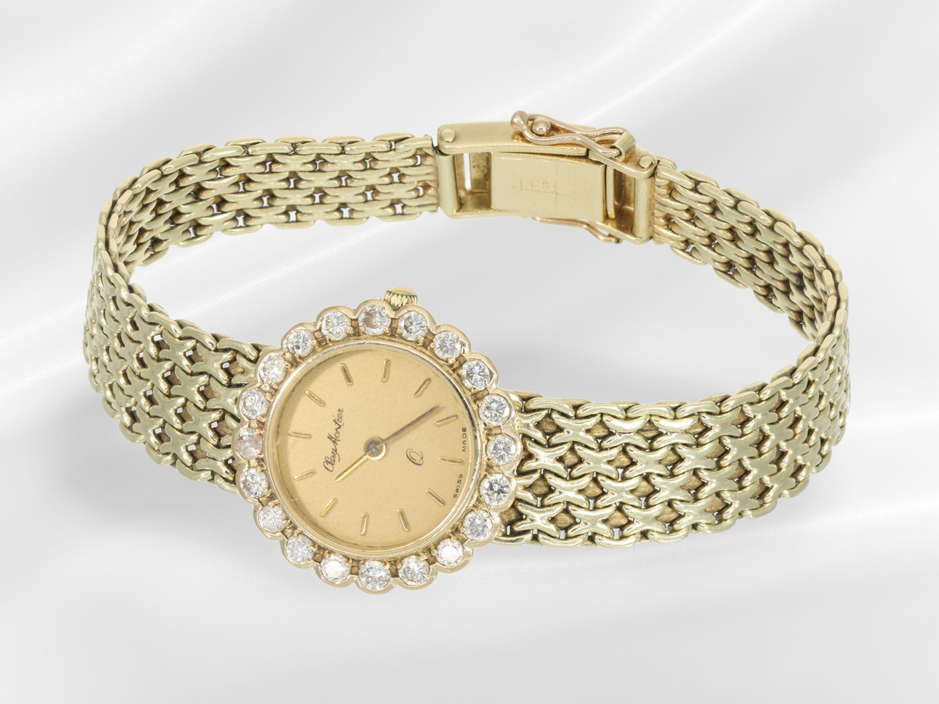 Armbanduhr: goldene vintage Damenuhr der Marke "Clay Montier" mit Brillantbesatz - Bild 3 aus 4