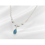 Chain/necklace: fine white gold vintage centrepiece necklace with an opal and brilliant-cut diamonds