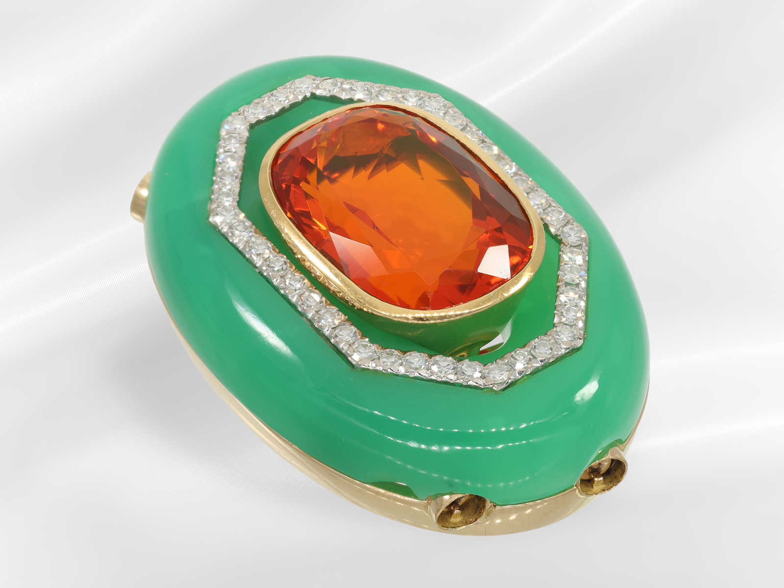 Extremely decorative interchangeable necklace clasp with beautiful fire opal, diamonds, chrysoprase  - Image 3 of 8